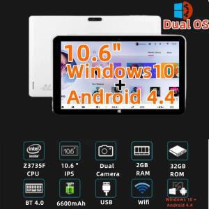 2024 인기 판매 듀얼 OS 10.6 인치, 윈도우 10, 안드로이드 4.4 태블릿 PC, 인텔 Z3735F 쿼드 코어, 1366 *
