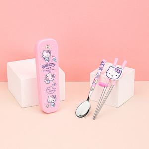 산리오 수저세트 헬로키티 스텐킨더젓가락스푼 글라이더케이스 3P세트 유치원수저 어린이집 교정용젓가락
