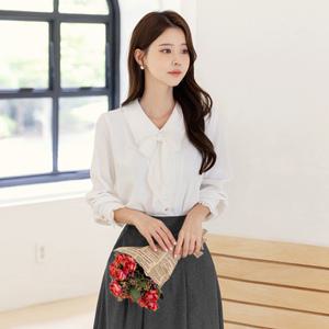 [시크라인] (~XL까지) 하이린 프릴 리본 러블리 빅카라 타이 블라우스 봄,가을 긴팔 하객룩 오피스룩 격식룩 데이트룩