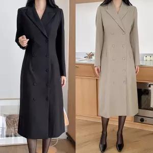 [S-XXL] 더블버튼 빅사이즈 베이지 블랙 원피스  결혼식 하객룩 정장 원피스 오피스룩