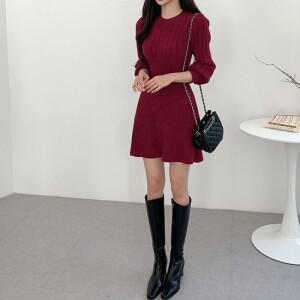 꽈배기 짜임 골지니트 A라인 미니원피스