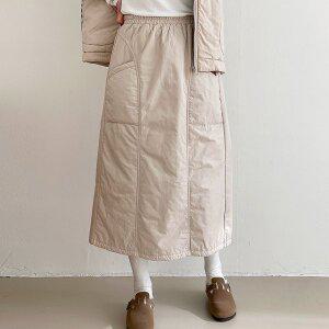 [옷자락]여자 겨울 패딩치마 A라인 본딩 뒤트임 밴딩 롱스커트