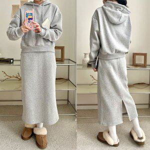 [기타]기모 후드 맨투맨 롱스커트 투피스 세트