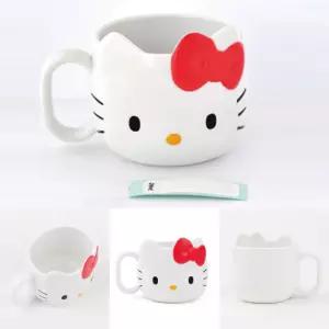 헬로키티 아기컵 캐릭터 얼굴 머그컵 (레드) 플라스틱 손잡이 양치컵 유아 (240ml)