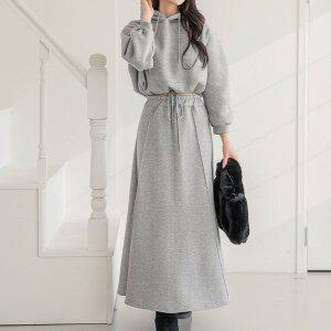 [기타]기모 크롭 후드티 롱스커트 투피스 세트