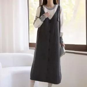 [하프클럽/]멜빵치마 브이넥 a라인 겨울임부복 플레어 니트원피스