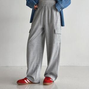 여자 건빵바지 카고 와이드핏 기본 밴딩 면바지_3