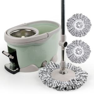 명강산업 파워스핀 페달형 통돌이 회전걸레 민트세척탈수통 + 핸드스핀 밀대 + 극세사 걸레 3p 세트