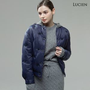 루시앙 여성 구스다운 숏 니트후드 점퍼_D네이비