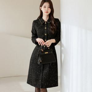 [시크라인] (~XXL까지) 엔마인 골드체인 트위드 원피스 겨울 A라인 격식룩 오피스룩 하객룩 연말룩 모임룩 빅사이즈