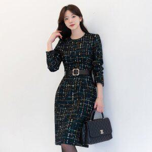 [시크라인] 켄포 트위드 벨트 원피스