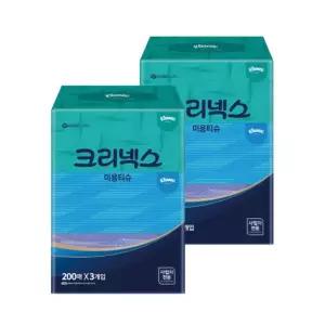 크리넥스 미용티슈 2겹 200매x3개입 2팩 6개/각티슈/곽티슈/사각/티슈/각휴지/곽휴지/휴지/사각휴지/집들이