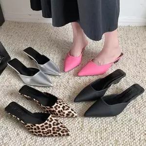 레이디슈 레오파드 스틸레토 실버 뮬 블로퍼 힐 0211