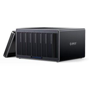 팬 2개가 내장된 ORICO 8 Bay 도구 없는 알루미늄 하드 드라이브 인클로저, 중소기업 데이터 백업 및 최대 128TB-NS800U3 확장을 위한 수평 HDD 도킹 스테이션