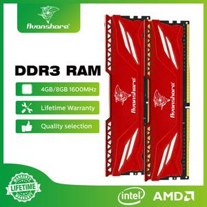 Avanshare Ram 메모리 DDR3 데스크탑 게임용 PC 데스크탑용 RED 8GB 4GB 1333MHz 1600MHz 240 핀 1.5V