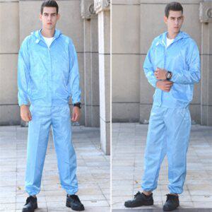 후드 방진복 일체형 투피스 무진복 작업복 반도체 실험 공장 하늘색 주머니 제전복