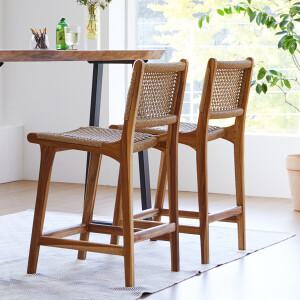 사라방드 북유럽 호텔디자인 원목 라탄 홈바의자_휘로/카페의자/라탄의자/높은의자/원목홈바의자