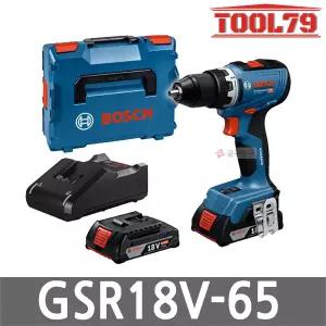 보쉬 GSR18V-65 충전 드릴 드라이버 18V 2.0Ah 배터리 2개 13mm 메탈척 브러쉬리스 무선