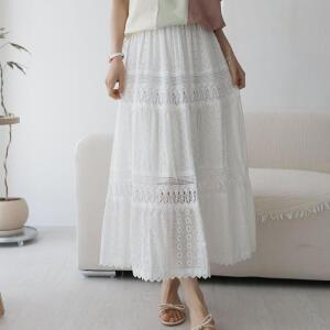 여자 펀칭 플라워 레이스 여름 여리 롱스커트