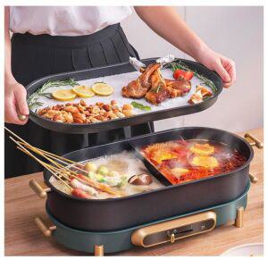 전기 캠핑 스팀멀티쿠커 샤브 그린 전기쿠커 철판 대형