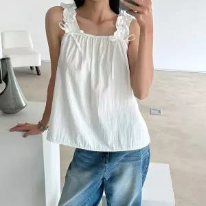 [하프클럽/]여성 리본 장식 프릴 밴딩 셔링 A라인 블라우스 노란색 하늘색