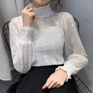 여성 시스루 버나드 스판 레이스 블라우스 레이어드 이너티 속티