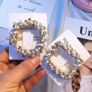 화려한 라운드 스퀘어 진주 큐빅 범벅 헤어핀 2종 택 진주헤어핀 자동헤어핀 큰헤어핀