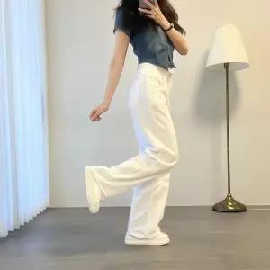 여자 코튼면 화이트 흰색 와이트 통 바지 팬츠