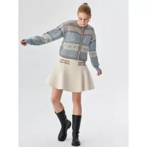 [하프클럽/에고이스트]아이보리 테이프 장식 뒷밴딩 플레어 미니 스커트 EN4CS960