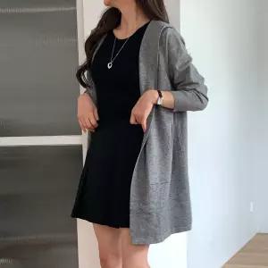 여성 원버튼 데일리 긴팔 후드 니트 롱가디건 21DS-WCD-4879-블랙