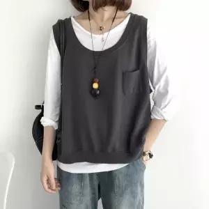 로미홀리 라운드 면 조끼 베스트 민소매 이너 레이어드 캐주얼 간절기 데일리룩