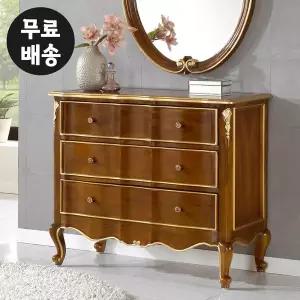 [벤티스가구]3단 엔틱 서랍장 원목 와이드 거실 체스트 옷 서랍 옷장 서랍장 낮은 안방 미니 가구