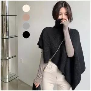 터틀넥 언밸런스 니트 숄 케이프 여성케이프 여자케이프 니트숄 숄케이프 니트숄추천 숄추천
