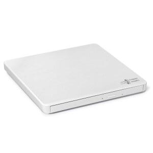 LG Hitachi GP60 외장 DVD 드라이브, 노트북용 슬림 휴대용 버너/라이터/플레이어, Windows 및 Mac OS 호환, USB 2.0, 8배 읽기/쓰기 속도 - 흰색
