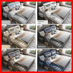 럭셔리 가죽 스마트 침대 다기능 침대 침실 가구 호텔 킹 사이즈 침대 보관함 포함