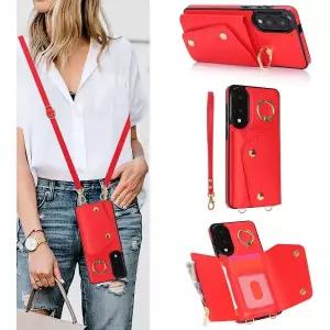 여성용 카드 홀더가 있는 Galaxy S25 Edge 크로스바디 지갑 케이스, RFID 차단 PU 가죽 지퍼 핸드백 플립