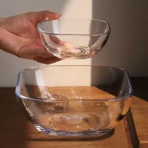 티아 라운드 사각 투명그릇 카페 디저트 유리볼 2size