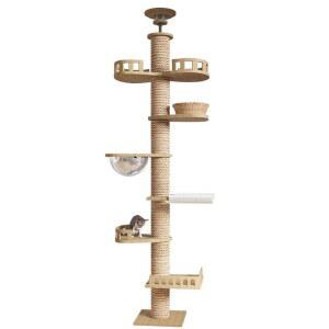 조절 가능한 천장형 캣폴 스크래치 원목 대형 캣타워 해먹 5층