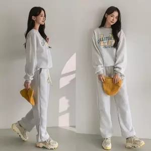 여성 기모 LA 맨투맨 티셔츠 일자바지 트레이닝 세트 츄리닝 투피스 셋업 -WPST0304- 겨울