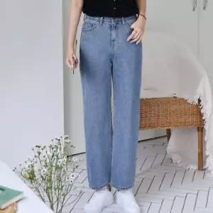 데님 기본청바지 허리밴딩 여성용 진 하이웨스트청바지 일자핏 여성청바지