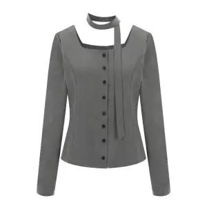 [롯데백화점]티뷰 스웨이드 타이 슬림 블라우스_V5D-VBL005