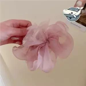 오간자 플라워 장식 집게핀 핑크 리본 헤어핀