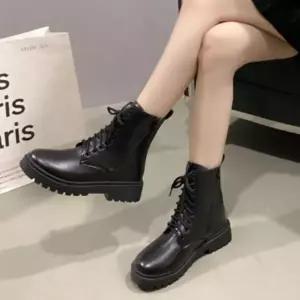 |CCS7D33|여성 심플한 매트 레이스업 논슬립 지퍼 낮은굽 워커 부츠