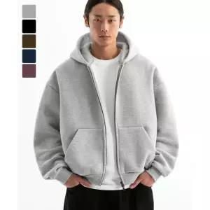 BRENSON 코지 오버핏 크롭 기모 후드집업 ( 8Color )