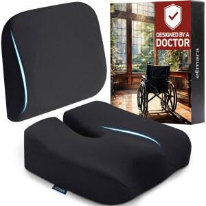 엘마라 닥터가 디자인한 휠체어 시트 쿠션 세트는 최고의 편안함 솔루션입니다 - 두꺼운 쿠션은 허리와 좌골 을 합니다 노인용 쿠션, 패드(블랙)