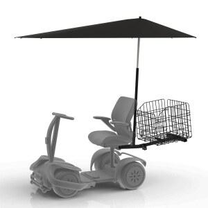 버펫 모빌리티 스쿠터 선쉐이드 캐노피 및 리어 바스켓 세트 - 튼튼한 접이식 + 조절 가능한 높이 우산, 프라이드, 드라이브, 파워 체어 등을 위한 1인치 히치 리시버 장착