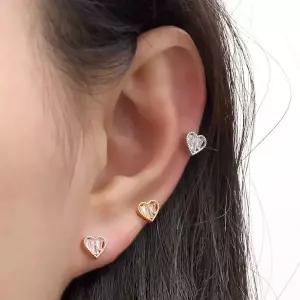 [콩심팥심]큐빅 하트 써지컬 스틸 피어싱 택1 레이어드피어싱 베이직피어싱