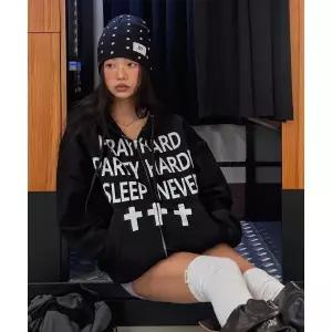 [정품] 오와이 데일리 아웃터 가디건 후드집업 자켓 OY [물바다 PICK]PRAY HARD HOODIE ZIP UP - BLACK