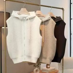 여성 캐주얼 뽀글이 퍼 스트링 집업 베스트