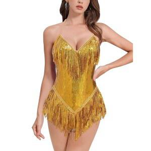 여성용 VOM 퀸 프린지 바디수트 스파클 태슬 레오타드 재즈 라틴 댄스 드레스 한 페스티벌 레이브 파티 롬퍼 코스튬